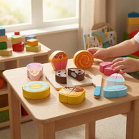 Dessert Cutting Toy Multicolor Wooden Cutting Toy Hand-Eye Coordination Pretend Food Kitchen Set