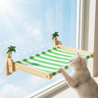 Cat Hammock Window Perch for Indoor Cats, Wood Frame Window Cat Bed with Sill Clamp, Foldable Rectangle Oxford Cloth Elevated Resting Area