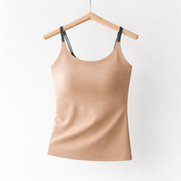 Camisole Tops for Women with Built-In Padded Bra for Layering, Seamless Loungewear with Round Neckline, Nylon Blend Ladies