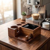 Wooden Espresso Grounds Container with Built in Espresso Grounds Container Compact Countertop Coffee Organizer