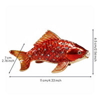 Alloy Golden Carp Figurine fishing ornament Rhinestone Accents Koi fishing Trinket Box for Office Desk, Dresser