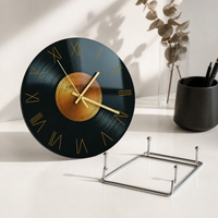Retro Vinyl Record Desktop Clock with Stand, Italian Minimalist Tempered Glass Table Clock for Living Room Decor