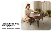 Chinese Design Low Table with Built-in Grill Foldable Design Household Furniture Integrated Heater Floor Desk Portable for Tea Lovers, Home Entertainers, Balcony, Indoor Gatherings, Bay Window, Living Room