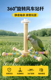 Hanging Wooden Bird Toy with Spinning Windmill