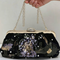 Evening Purse with Pearl Handle Elegant Evening Bag with Chain Strap Embroidered Clutch Bag for Weddings