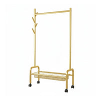 Nordic design Mobile Clothes Rack with Storage Baskets Portable on casters Wheeled Clothes Valet with Basket Space-Saving Garment Stand Multifunctional for Apartment Dwellers, Students, Homeowners, Bedroom, Entryway, Small Apartments, Laundry Room