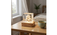 Whimsical Resin Night Light Warm Resin Cube Light Compact Lamp with Wooden Base Dreamy for Bedroom