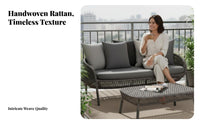 Nordic design Wicker Sofa and Table Set Weather-Resistant exteriordoor Furniture Modern Design Patio Seating Thick upholstered pads for Homeowners, Garden lovers, Families, Balcony, Terrace, Backyard, waterside