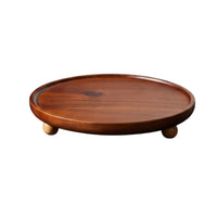 Round Acacia Tray Polished Wooden Serving Tray Raised Feet for Entryway