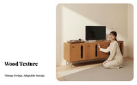 Centuryera Modern design Slatted Door TV Cabinet Natural Wood Grain Slatted Door Floor Cabinet Ample Storage Media Console Minimalist Design for Apartment Dwellers, Homeowners, Families, Living Room, Bedroom