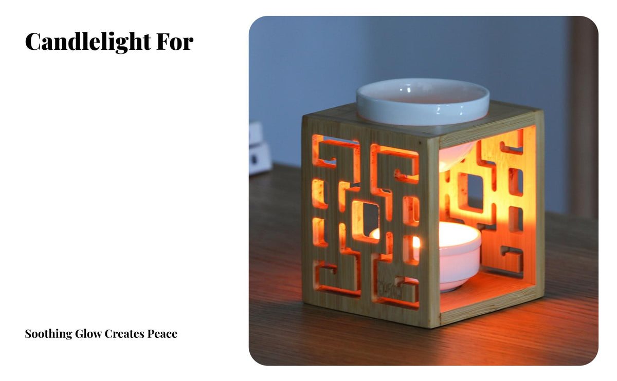 Bamboo Essential Oil Burner Heat-Resistant Essential Oil Burner Hollow Design Aroma Lamp Easy to Clean for Bedroom, Living Room