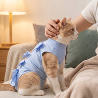 Cat Recovery Suit for Spay Surgery, Female Post Surgery Cat Wear with Tie Back, Sleeveless Four-Legged Design, Breathable Anti-Lick Protection