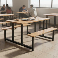 Easy to Clean Integrated Cafeteria Dining Unit Heavy-Duty Construction Dining Table with Attached Chairs Corrosion-Resistant Frame Commercial Furniture Comfortable Backrest for Restaurant
