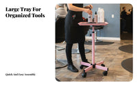360° Swivel Wheels Adjustable Salon Tray Stand Sturdy & Stable Rolling Tray Table Easy to Clean Utility Wagon Large Capacity for Hair Stylists, Spa Professionals Artists, Barbershop, Home Use, Medical Office, Art Studio