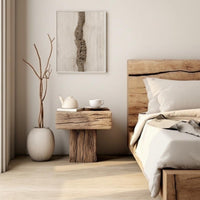 Wabi-Sabi Aesthetic Bedside Nightstand Distressed Finish Side Table Minimalist Design Small Cabinet Single Door Storage for Homeowners, Bedroom, Hotel, Guest Room