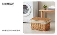 Lidded Wicker Basket Handwoven Design Household Storage Removable Liner