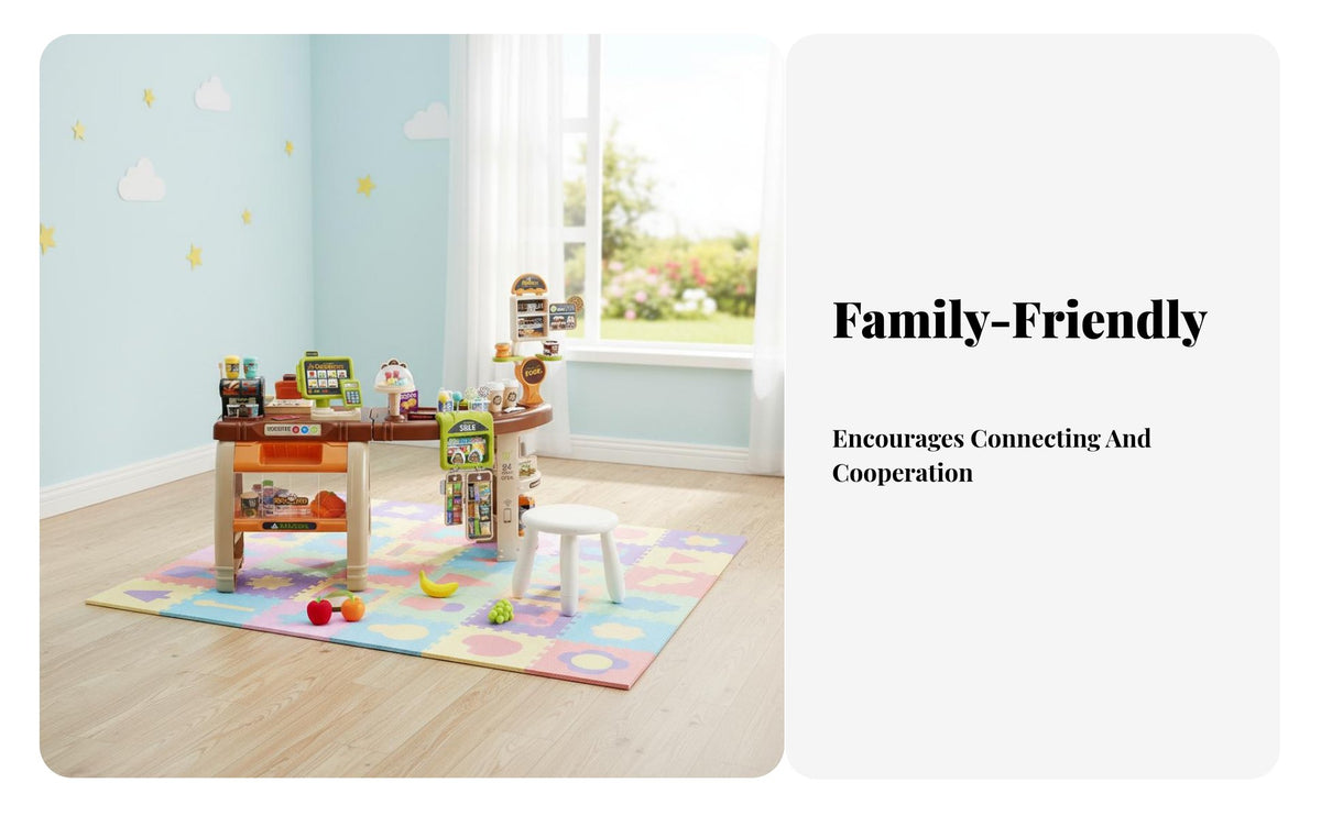 Kids Grocery Store Playset Lights and Sounds Toy Register Playset Working Product Identifier Supermarket Checkout Counter Toy for Playroom, Daycare