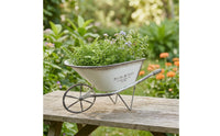 Tabletop Wheelbarrow Planter with Handle Handles Rustic Wheelbarrow Flower Pot Distressed Plant Holder Weathered for Decorators, Gardeners, Desktop, Balcony, Patio, Garden