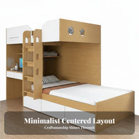 Bunk Bed Desk Wardrobe Combo Space-Saving Staggered Loft Bed Set Multifunctional Bedroom Furniture for Students, Parents, Small Apartment, Dorm Room