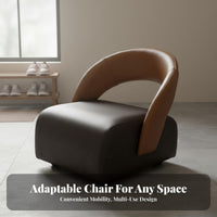 360° Swivel Wheels Upholstered Caster Stool Curved Backrest Rolling Chair Sleek-Profile Design Household Furniture Soft Padded Cushion for Homeowners, Seniors, Entryway, Living Room, Bedroom, Playroom
