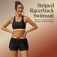 Swimsuits for Women Tankini Striped Patchwork Racerback Top with Padded Bra, Comfortable Pool Wear for Water Sports, Great for Older Ladies