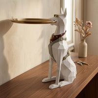 Doberman Tray Holder Faceted Resin Dog Tray Table Decorative Doberman Statue Table