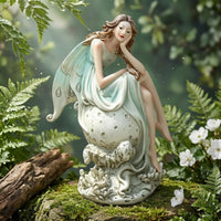 Seated Fairy Woman Statue Organic Carved Base Sitting Fairy Statue Floral