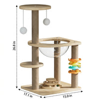 Space Capsule Cat Bed Wood Climbing Frame with Turntable Toy, Multi Level Activity Center for Adult Indoor Cats, Kittens Pets Density Board