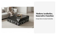 Minimalist design rotateing Storage Table Marble Pattern Top Living Room Furniture Wood Grain Finish Rotatable Design for Homeowners, Apartment Dwellers, Families, Lounge Area