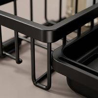 Bathroom Sink Organizer with Sloped Drain Rack for Home Kitchen, No-Drill Under Storage for Sponges & Brushes, Integrated Dishcloth Bar, Tidy Solution