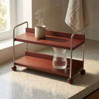 Two-Tier Mug Rack Space-Saving Wood and Steel Cup Organizer Countertop Mug Holder