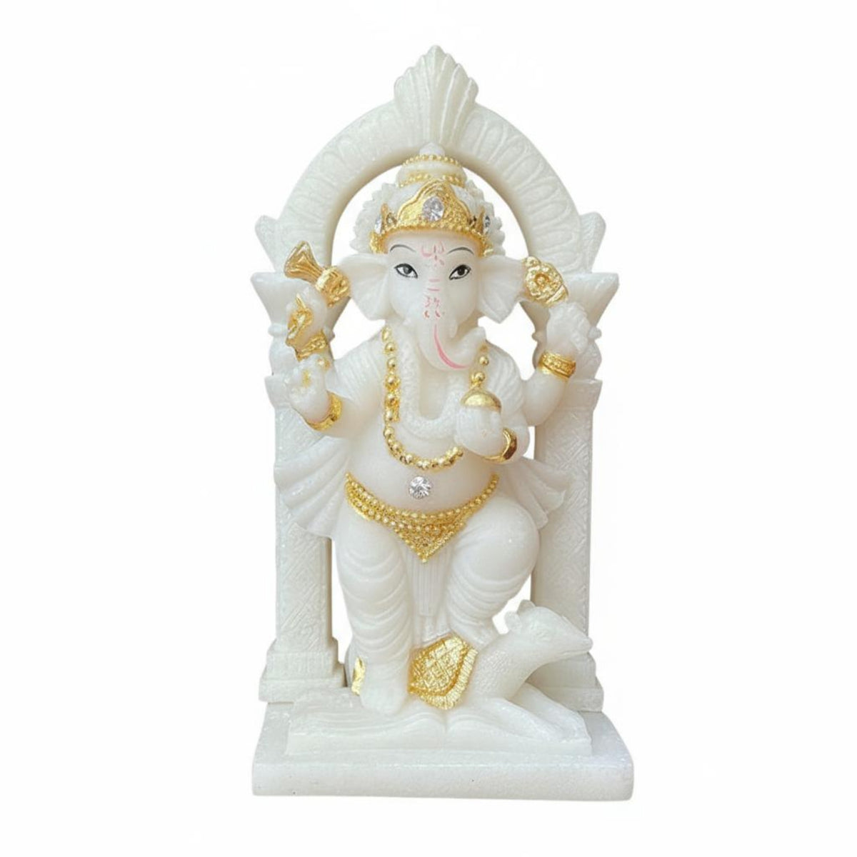 Hand-Carved Elephant God Statue Gold Accents Ganesha Figurine Exquisite Intricacy Hindu Deity Idol for Mindfulness Practitioners, Collectors, Home Altar, Meditation Room, Office Desk, Car Dashboard