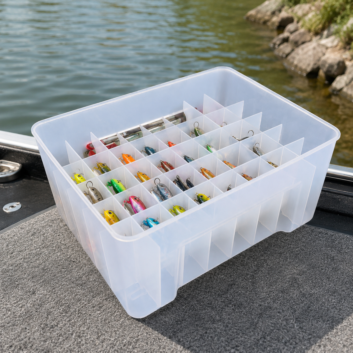 Fishing Tackle Box for Sea Anglers, Handheld Lure Storage, 40 Compartment Translucent White PP Fishing Box, 23x18x10.7cm