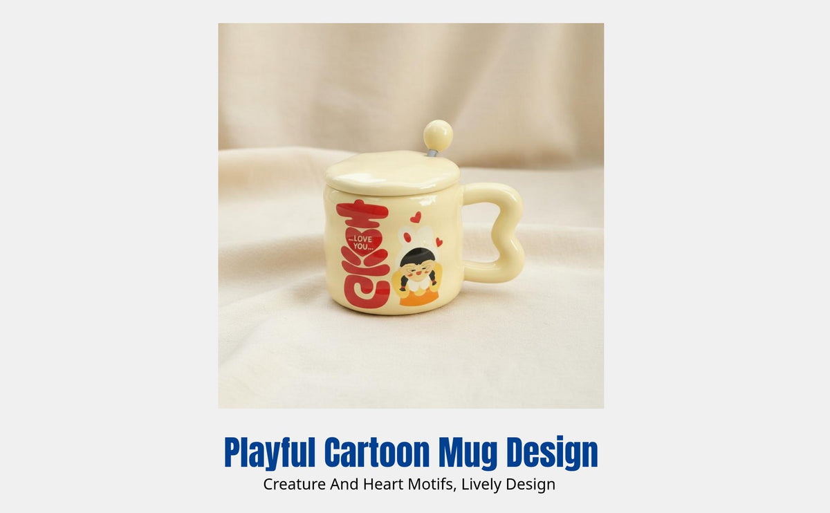 Cute Double Happiness Ceramic Couple Mug with Lid, Cartoon Heart Design, Gift Box for Wedding Bridesmaid Friends