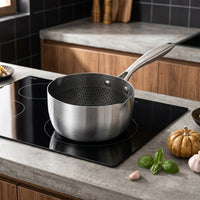 Frying Pan and Milk Pan for Baby Food, 410 Stainless Steel Pot with Saucepan Lid and Metal Handle, Soup Pan for Electric Hobs, Steaming Pot
