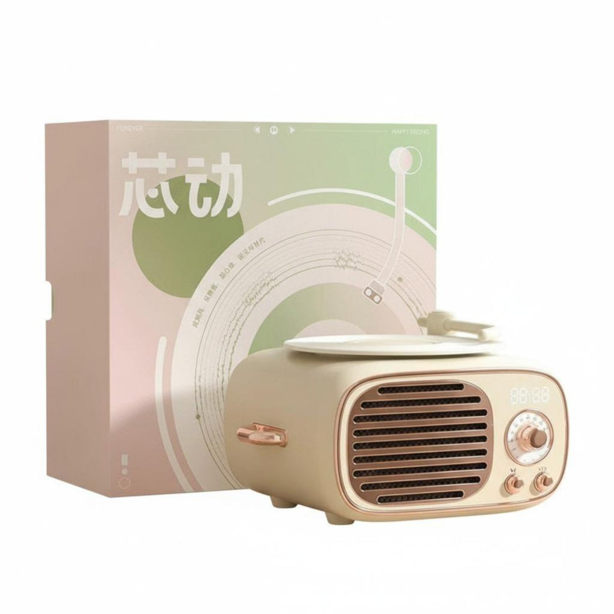 Built-in Alarm Timepiece Miniature Phonograph Player Karaoke Set Retro Design Mini Karaoke Set with Vocal Transmitter Wireless Vocal Transmitters Bluetooth Speaker Rechargeable for Music Lovers, Teenage Girls, Gifting Occasions, Bedroom, Parties