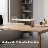 Space-Saving Multi-Tier Desk Rack Layered Design Desktop Organizer Versatile Use Tabletop Shelf Large Capacity for Students, Telecommuting Workers, Homeowners, Study Room, Dormitory, Dresser Top, Kitchen Counter