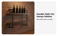 Industrial Pipe Shelf Retro Wall-Mounted Design Mounted Beverage Rack Space-Saving Wall Mounted Bar Shelf for Restaurant Owners, Coffee Shop