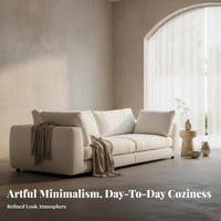 Three-Seater soft Sofa Wabi-Sabi Aesthetic Deep-Seat soft Couch French Cream design Living Room Furniture for Families, Adults, paleice, Bedroom, Dorm