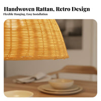 Vintage Design Woven Rattan Hanging Light Natural Material Rattan Lamp Shade Elegant Design Rustic Wicker Lampshade Easy to Clean for Restaurant Owners, Interior Designers, Homeowners, Dining Room, Guesthouse, Cafe, Bohemian Themed Parties