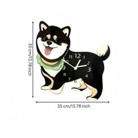 Swinging Tail Shiba Inu Clock Printed Numerals Decorative Dog Clock Glossy Face Home Decor Cute for Living Room, Pet Shop