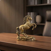 Antique Brass Horse Decor Aged Golden Tone Home Ornament Darkened Detailing