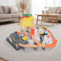 Electric Toy Train Track Playset Interlocking Wooden Train Set Elevated Allall-Inclusive for Children, Toddlers, Preschoolers, Playroom, Classroom, Daycare