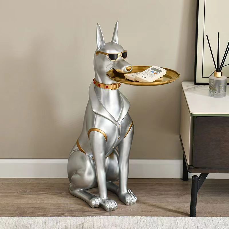 Doberman Dog Figurine with Tray for TV Cabinet