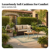 Waterproof Wicker Sectional Sofa with Table Wicker Patio Set with Table Weather-Resistant Outdoor Furniture Comfortable Cushions for Homeowners, Families, Entertainers, Terrace, Backyard, Balcony, Poolside