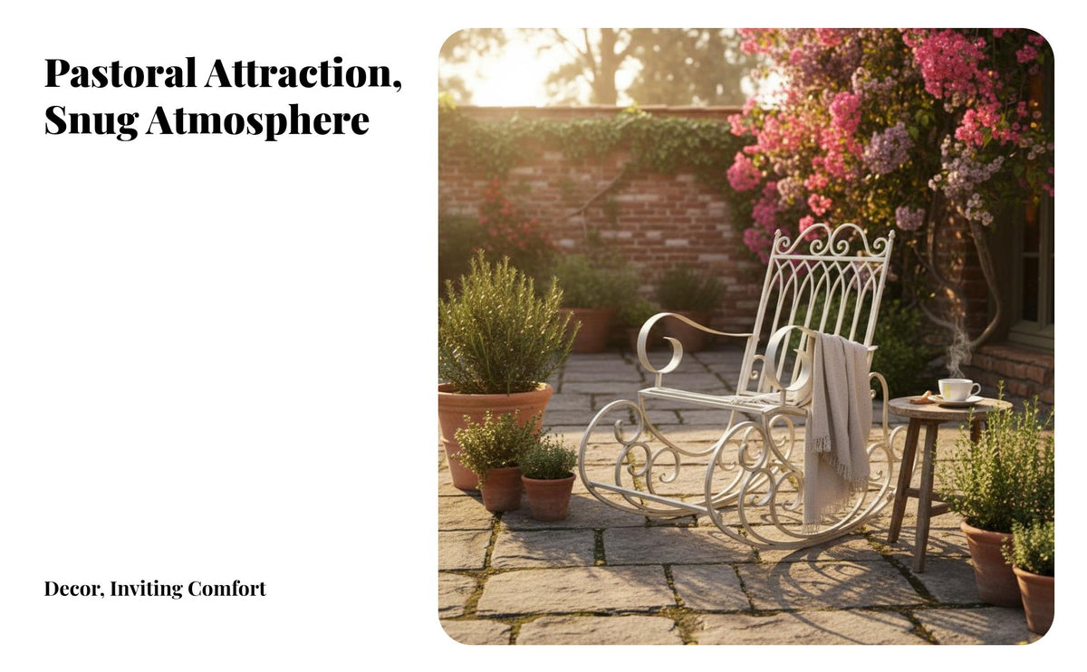 Retro Design Wrought Iron rocking seat long-durableing Rocking Chair Rust-Resistant Outdoor Furniture sturdy Duty for Seniors, Homeowners, Gardeners, Balcony, Garden, Patio, rearyard