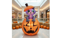 Outdoor Cat in Pumpkin Inflatable Easy to Inflate Inflatable Cat with Pumpkin Festive Yard Decoration Playful for Lawn, Garden, Porch