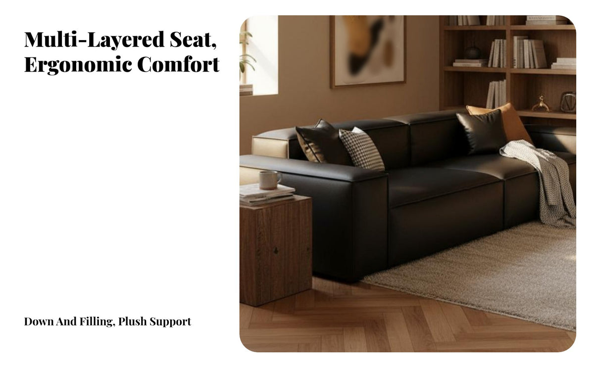 Tofu Block Couch Italian Minimalist Design Living Room Furniture Top-Grain Cowhide sectional Sofa for Homeowners, Families, Lounge Area, Home Interior