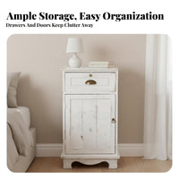 Retro Design Narrow Bedside Cabinet Distressed Finish Narrow Storage Locker with Drawer Large Capacity Nightstand Anti-Tip Safety Feature for Vintage Aesthetic Enthusiasts, Apartment Dwellers, Bedroom, Living Room, Entryway, Small Areas