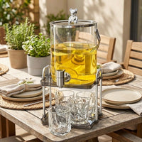 Glass Water Jug with Metal Spigot and Stand, Large Capacity Cold Water Dispenser for Fridge Jug, Fruit Tea and Cold Brew Glass Beverage Bottle